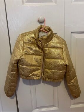 Janie and Jack Girls' Metallic Gold Puffer Jacket - Fashionable Warmth